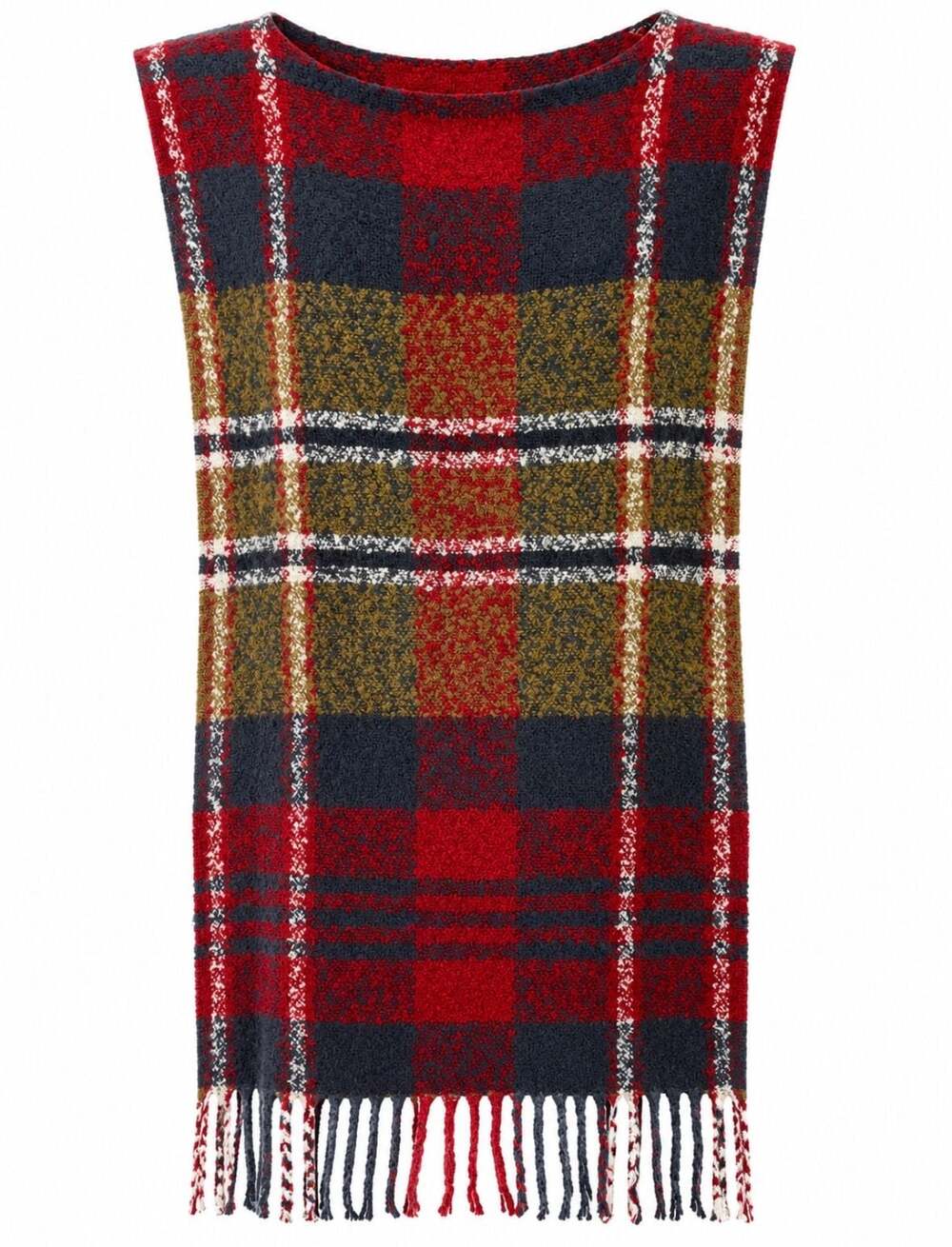 Orvis Plaid Fringed Boucle Poncho/Wrap Scarf